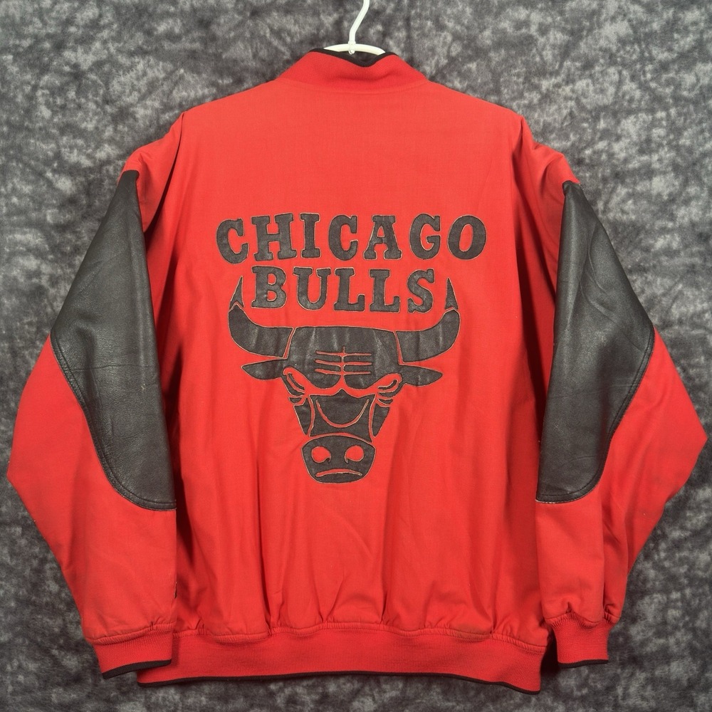 Vintage Chicago Bulls Starter Varsity Jacket Mens XL Red Black Leather Sleeves